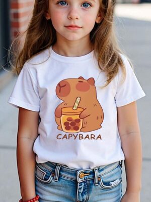 Camiseta de manga corta para niñas con estampado de ca