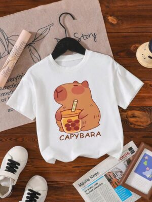 Camiseta de manga corta para niñas con estampado de ca - Imagen 2